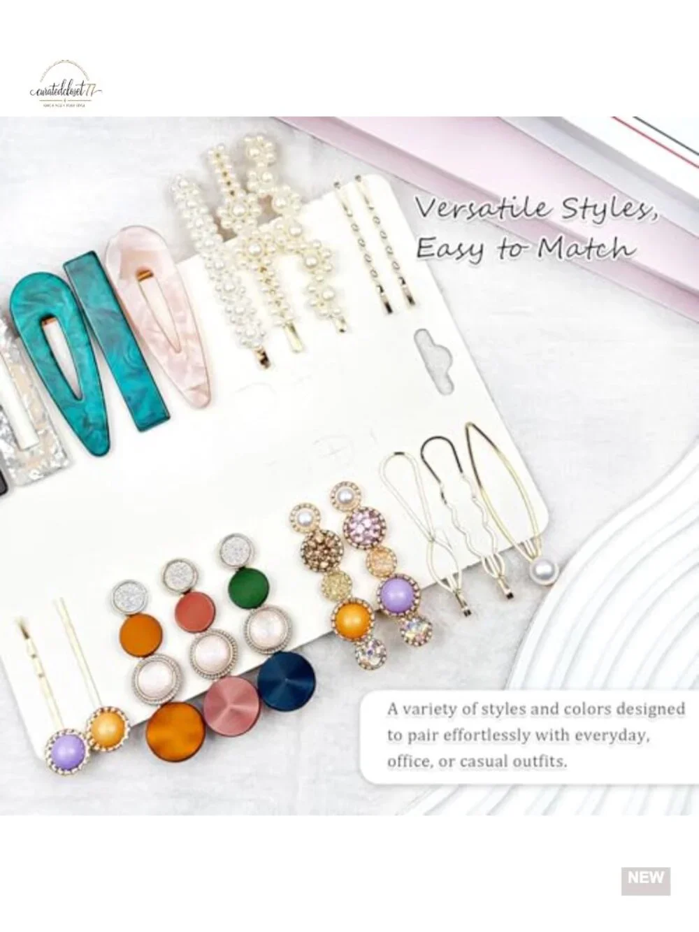 20pc Pearl Acrylic Resin Hair Clips Set Boho Barrettes Bobby Pins